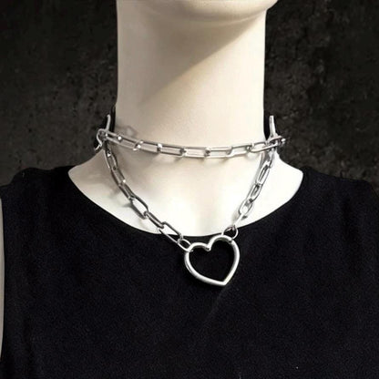 Leather Choker with Body Chain Set – Modular Stainless Steel Waist and Harness Chains, Heart or O-Ring Gothic Jewellery