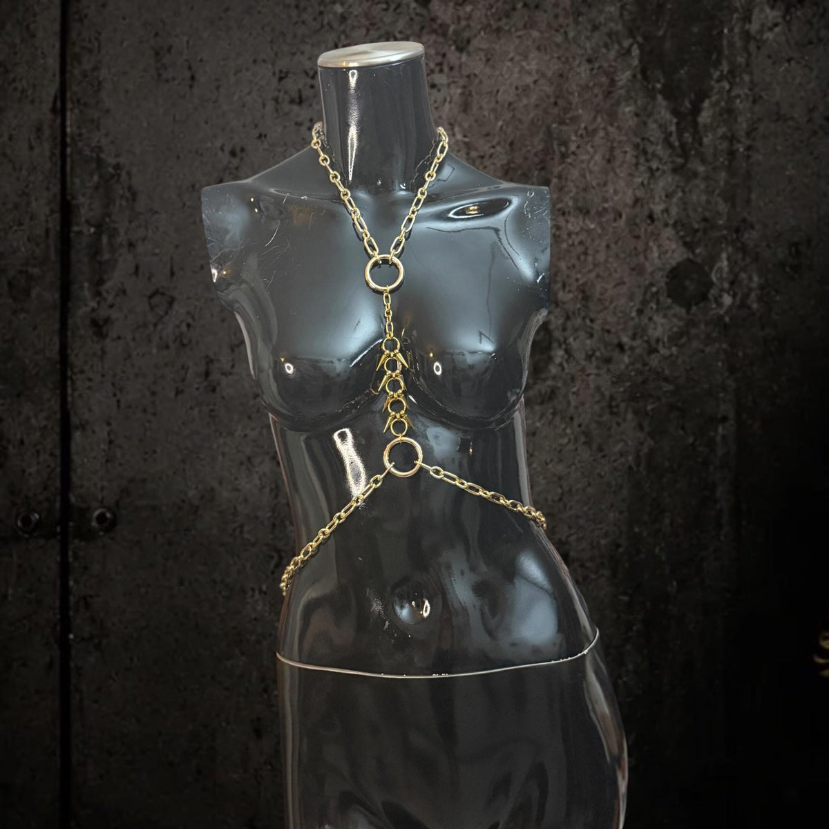 Gold or Silver Spine Body Chain, Stainless Steel Chest Harness Spiked Harness