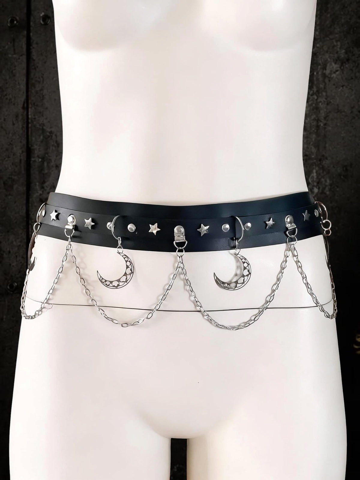Moons & Chains Gothic Belt - Synthetic or Premium Genuine Leather - Stainless Steel Hardware and chains