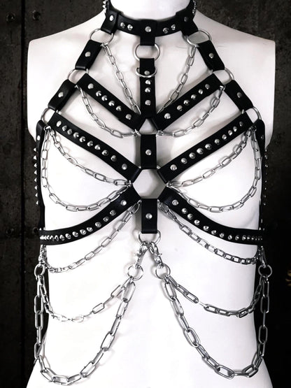 Skeleton Body Harness | Reclaimed Faux Leather & Stainless Steel | Gothic Festival Harness | Alternative Fashion