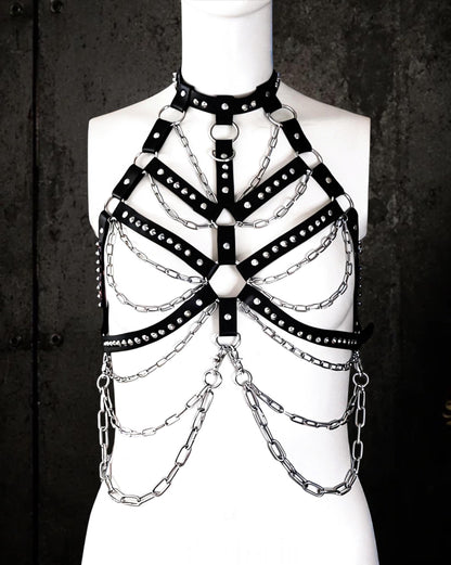 Skeleton Body Harness | Reclaimed Faux Leather & Stainless Steel | Gothic Festival Harness | Alternative Fashion