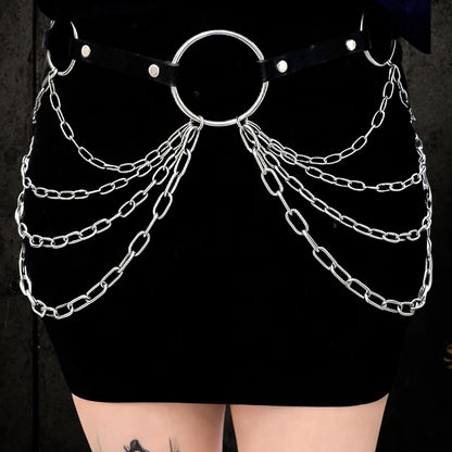 Draped O-Ring Chain Belt: Italian Leather, Stainless Steel, Handmade Statement Accessory
