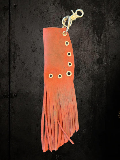 Leather Fringe Lighter Holder, Dark Red Lipstick Accessory, Festival Bag Charm