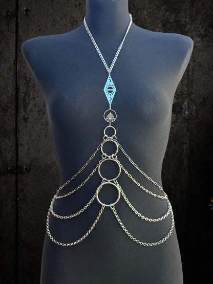 Body Chain Harness, Adjustable Stainless Steel O-Ring Design, Alternative Fashion for Gothic Festivals