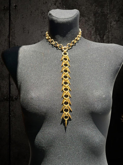 Spine Necklace, Handmade Stainless Steel, Cyberpunk Darkwear Accessory, Silver Gold or Black Finish