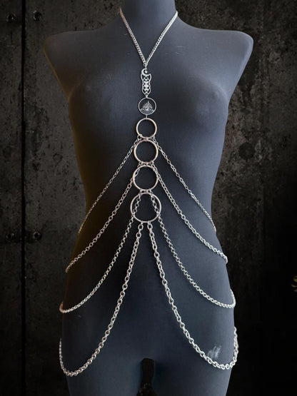 Body Chain Harness, Adjustable Stainless Steel O-Ring Design, Alternative Fashion for Gothic Festivals