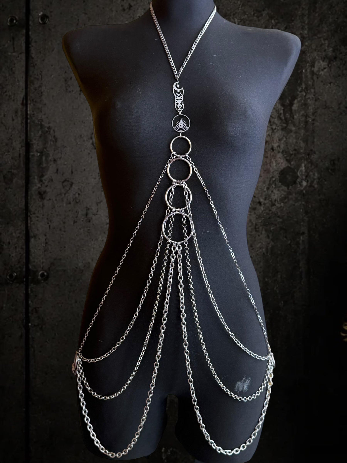 Body Chain Harness, Adjustable Stainless Steel O-Ring Design, Alternative Fashion for Gothic Festivals