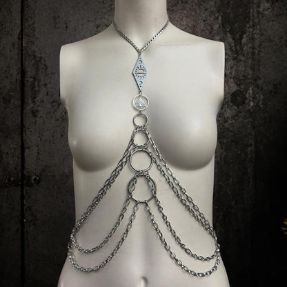 Body Chain Harness, Adjustable Stainless Steel O-Ring Design, Alternative Fashion for Gothic Festivals