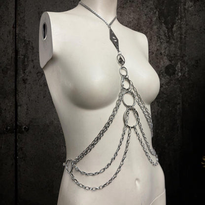 Body Chain Harness, Adjustable Stainless Steel O-Ring Design, Alternative Fashion for Gothic Festivals