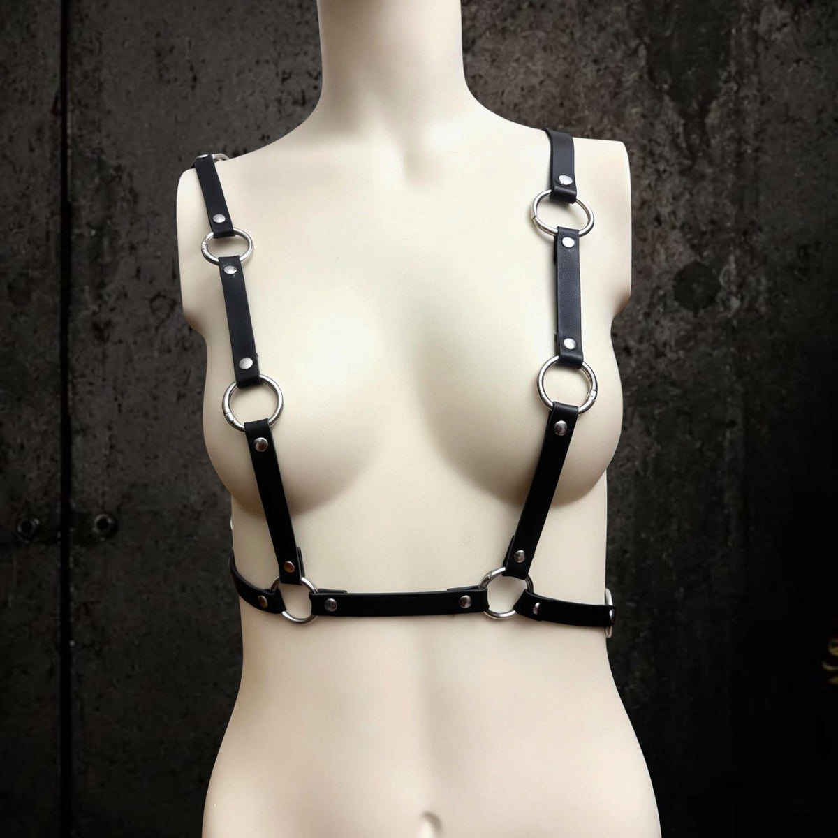 Modular Leather Body Harness, Infinite Lite accessory for festivals and nightlife, Black handcrafted design