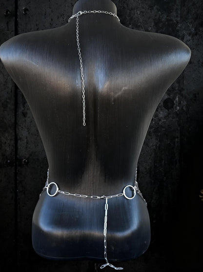 Moon Lotus Flower Body Chain | Stainless Steel Celestial Chest Harness Necklace