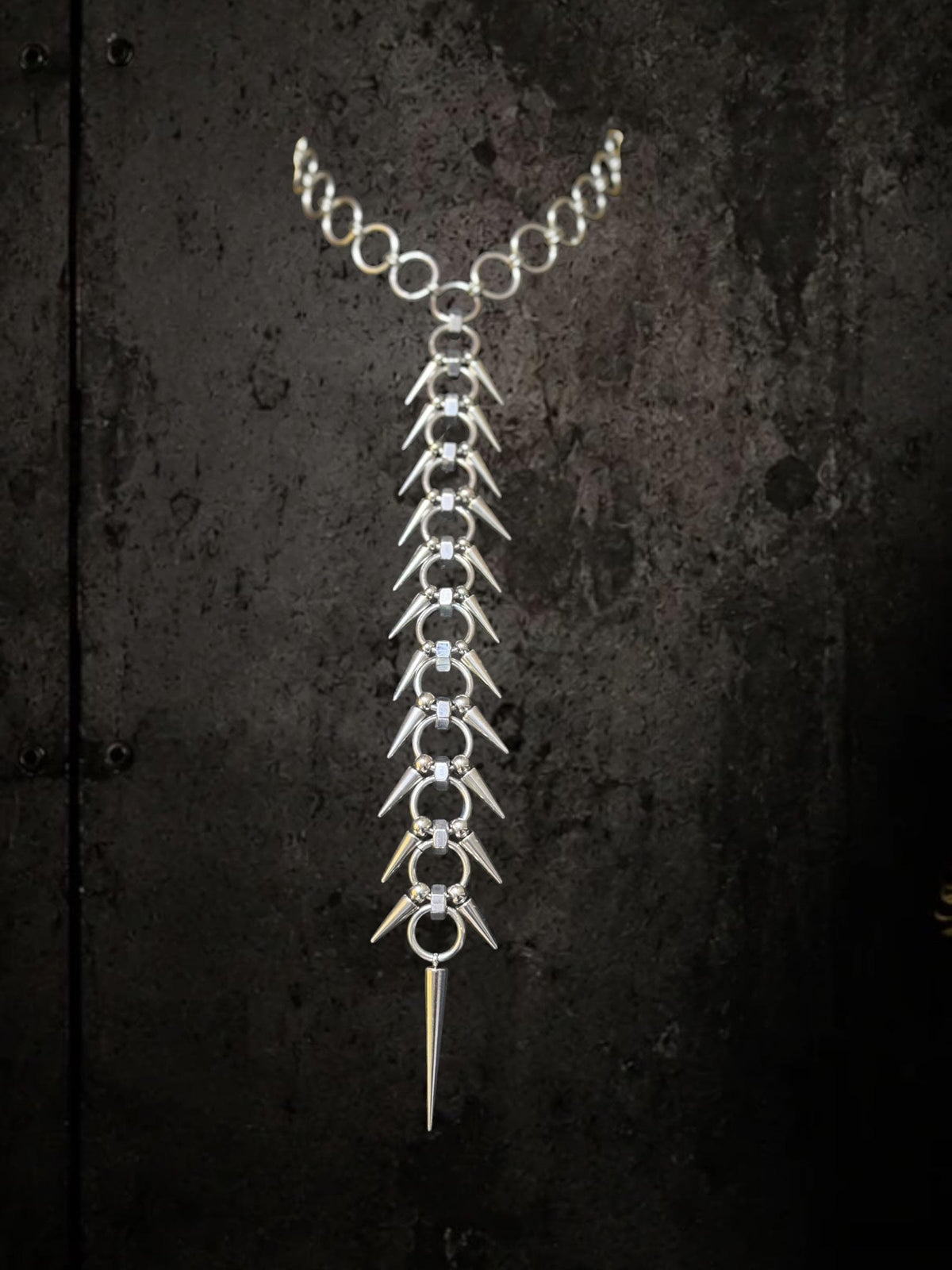 Spine Necklace, Handmade Stainless Steel, Cyberpunk Darkwear Accessory, Silver Gold or Black Finish