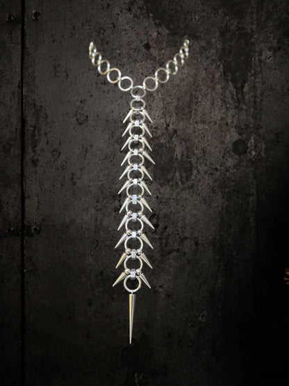 Spine Necklace, Handmade Stainless Steel, Cyberpunk Darkwear Accessory, Silver Gold or Black Finish
