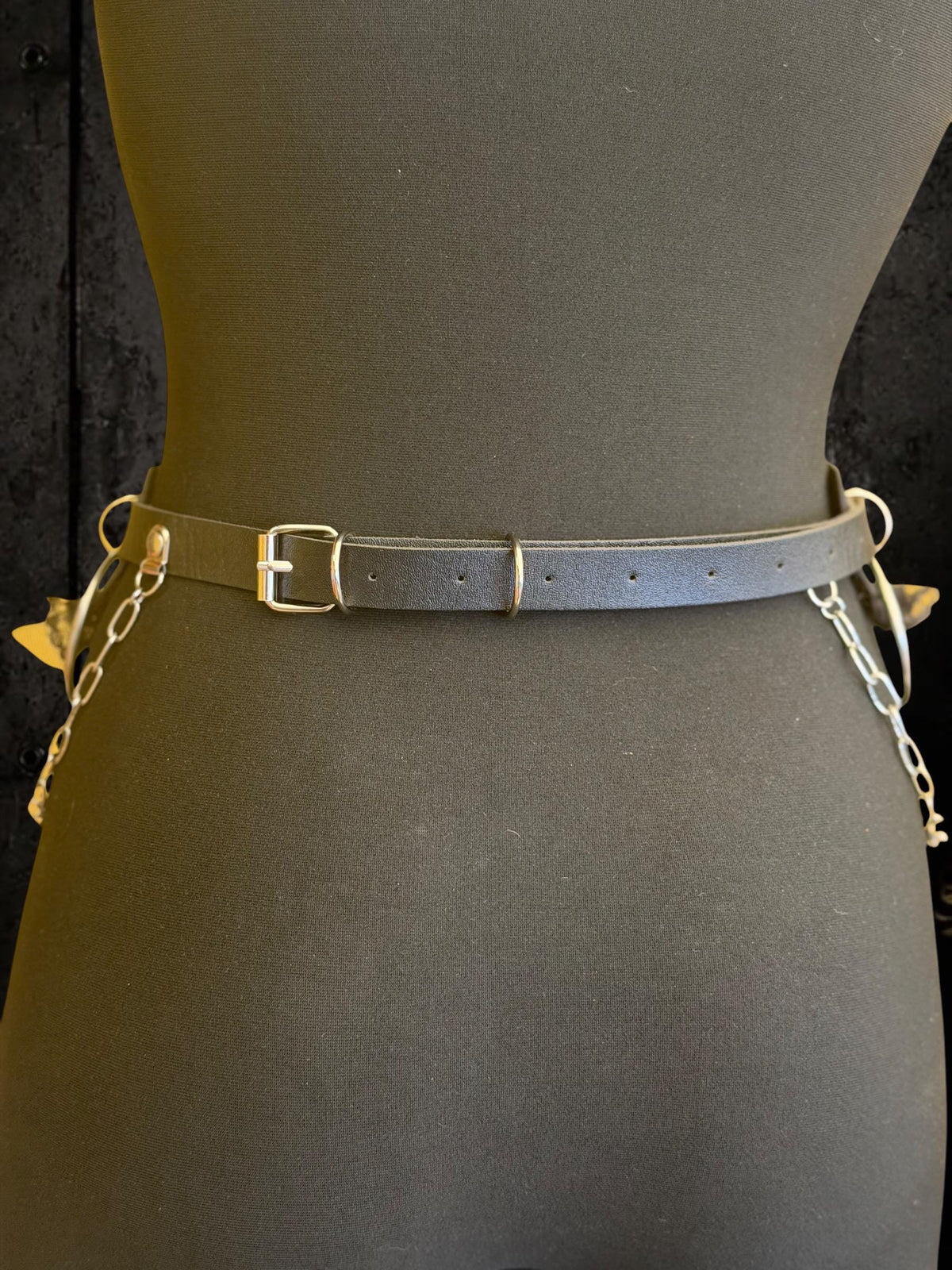 Gothic O-Ring Chain Belt, Faux Leather Lace Industrial Festival Accessory