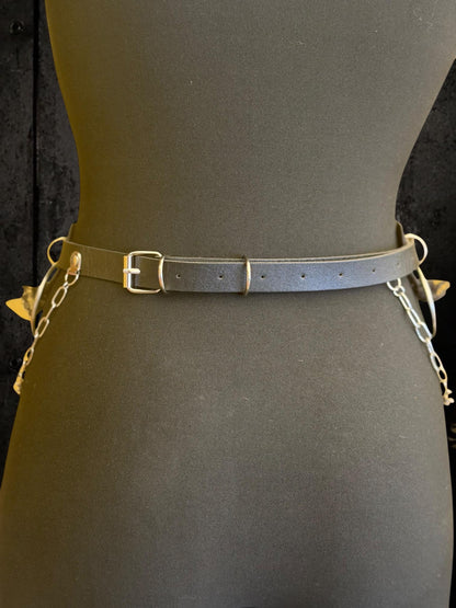 Gothic O-Ring Chain Belt, Faux Leather Lace Industrial Festival Accessory