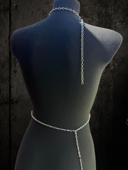 Gold or Silver Spine Body Chain, Stainless Steel Chest Harness Spiked Harness