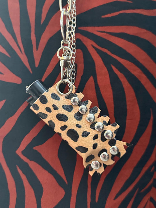 Vegan Leather Leopard Print Lighter Holder with Detachable Chains – Handmade Alternative Accessory