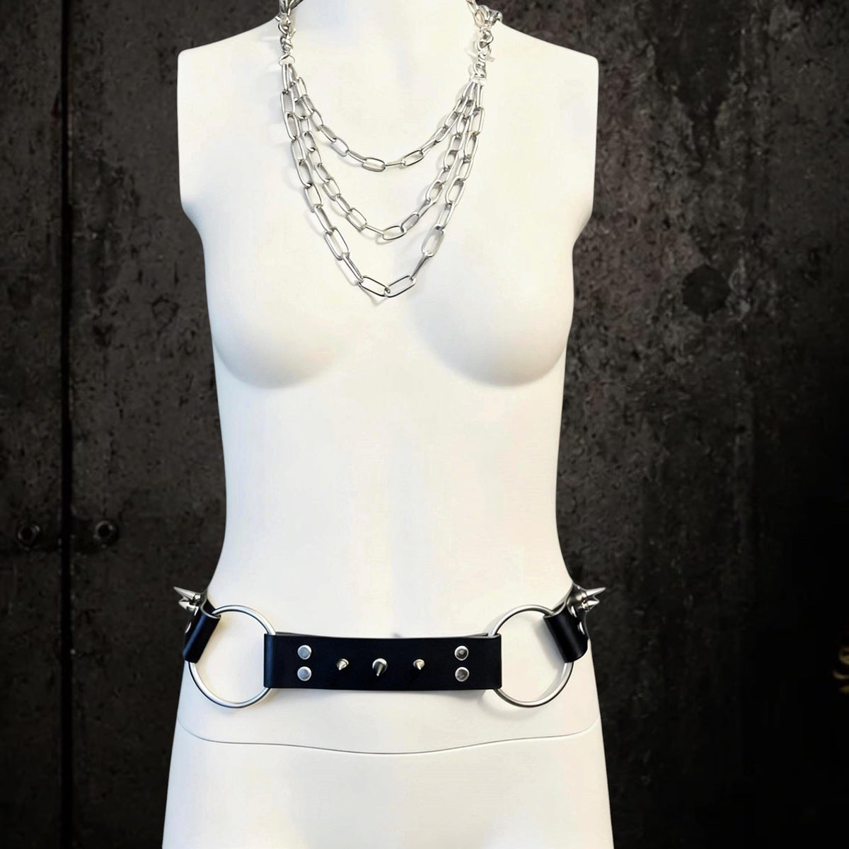 Spiked Italian Leather Belt – 3 Removable Chains, Handmade Netherlands