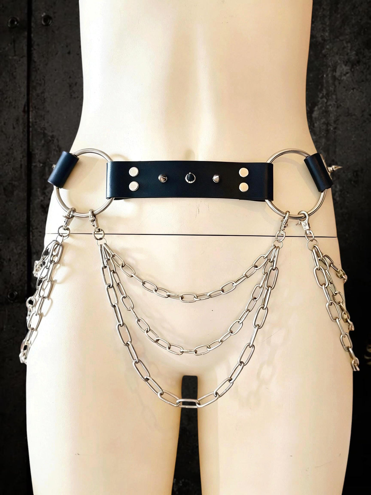 Spiked Italian Leather Belt – 3 Removable Chains, Handmade Netherlands