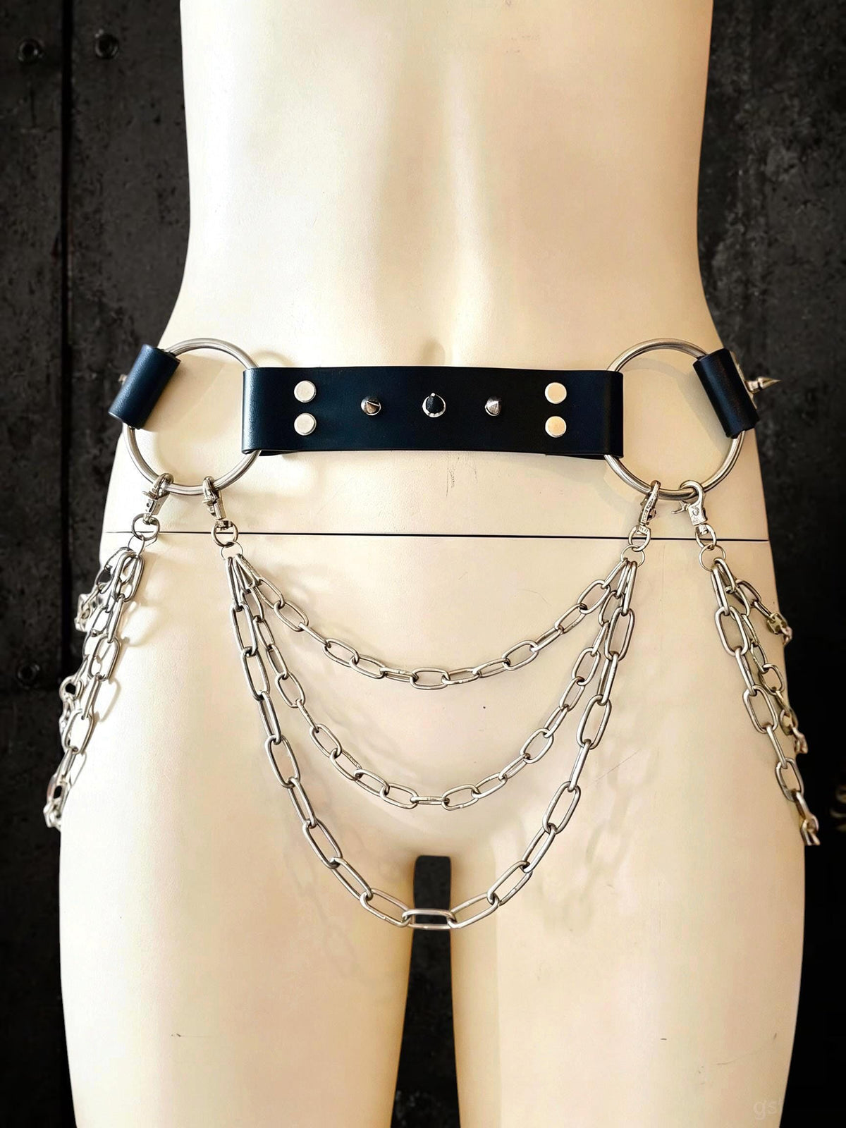 Spiked Italian Leather Belt – 3 Removable Chains, Handmade Netherlands