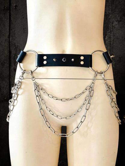 Spiked Italian Leather Belt – 3 Removable Chains, Handmade Netherlands