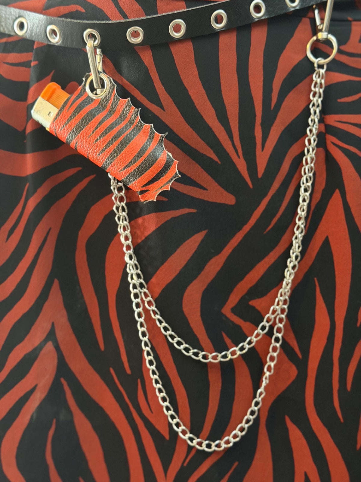 Vegan Leather Zebra Print Lighter Holder with Detachable Aluminium Chains – Handmade Alternative Accessory