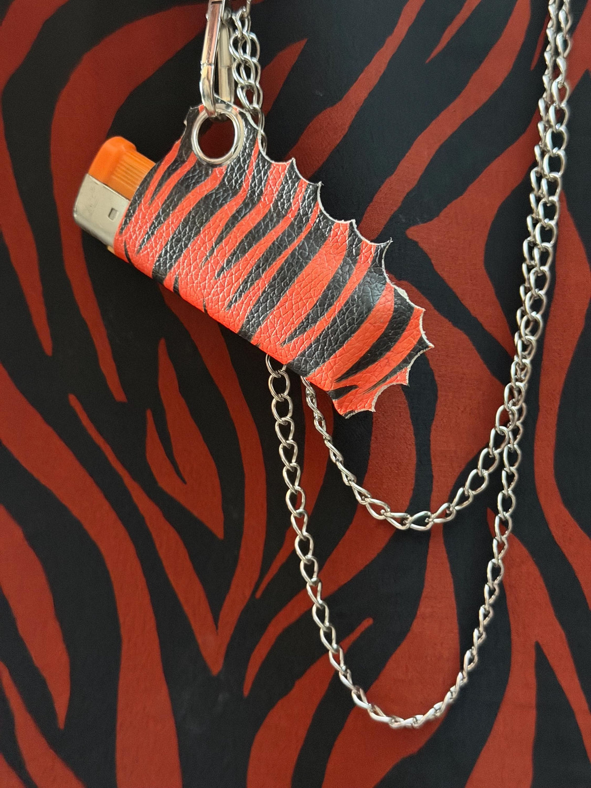 Vegan Leather Zebra Print Lighter Holder with Detachable Aluminium Chains – Handmade Alternative Accessory