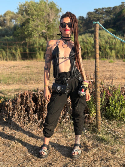 Italienisches Leder-Halsband mit Doppelriemen und O-Ring – Edelstahl-Beschläge