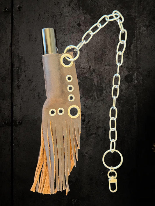 Leather Fringe Lighter Holder, Dark Brown Lipstick Holder, Burning Man Accessory