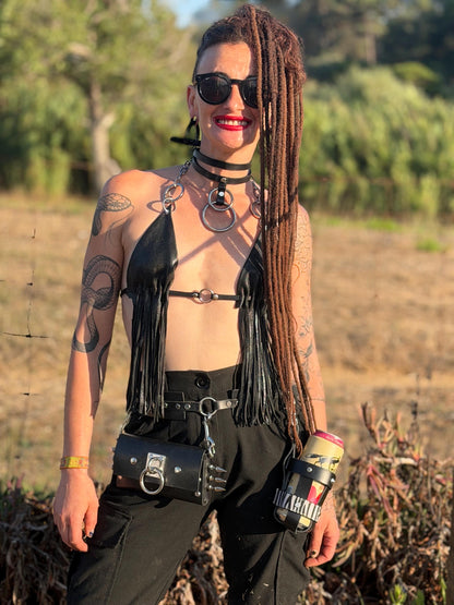 Spiked Italian Leather Utility Bag | Phone Purse, Handmade Shoulder Bag