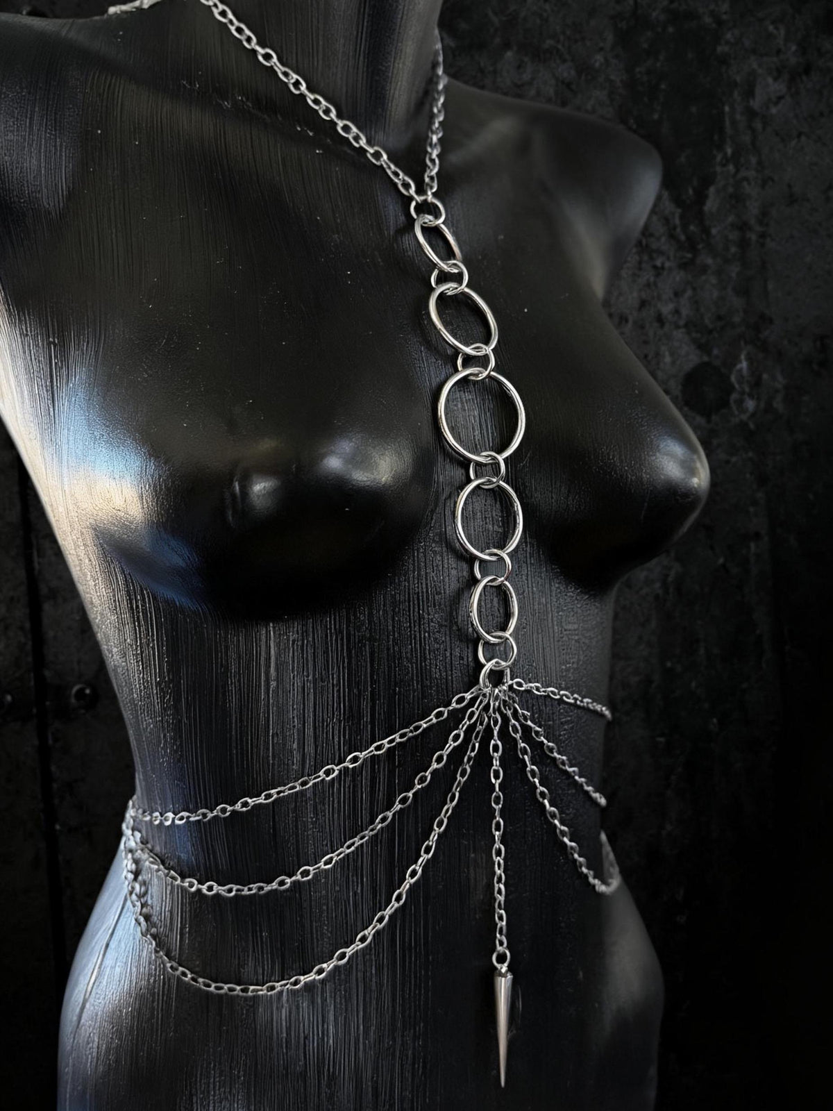O-Ring Body Chain, Stainless Steel Waist Harness with Spike Pendant