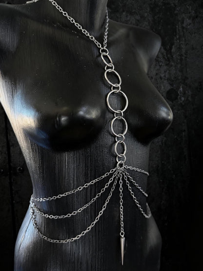 O-Ring Body Chain, Stainless Steel Waist Harness with Spike Pendant