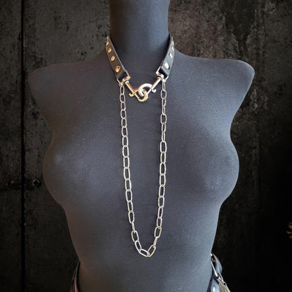 Leather Chain Waist Belt, Modular Asymmetric Fashion, Detachable O-Rings with Stainless Steel Hardware