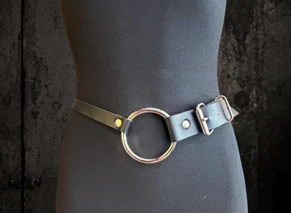 Leather Chain Waist Belt, Modular Asymmetric Fashion, Detachable O-Rings with Stainless Steel Hardware