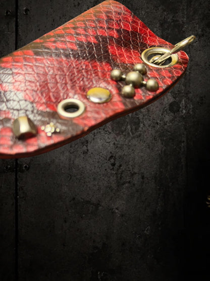 Red Snakeskin Lighter Holder Keychain – Handmade Genuine Leather Sleeve with Skull Charm | Festival Accessory | Bag Charm