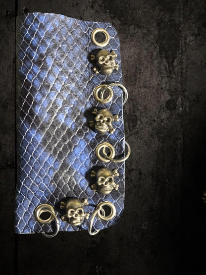 Blue & Black Python Print Genuine Leather Lighter or Lipstick Case / Bag Charm