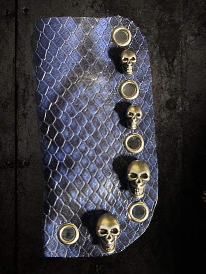 Blue & Black Python Print Genuine Leather Lighter or Lipstick Case / Bag Charm