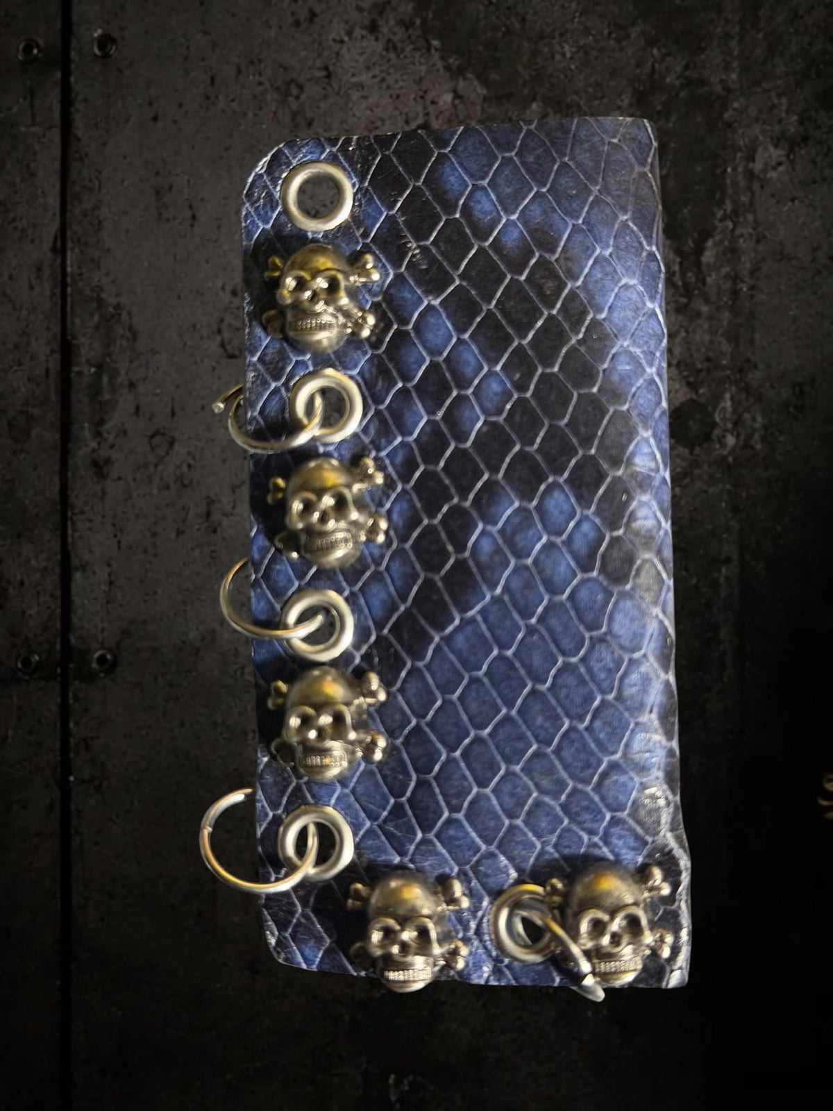 Blue & Black Python Print Genuine Leather Lighter or Lipstick Case / Bag Charm