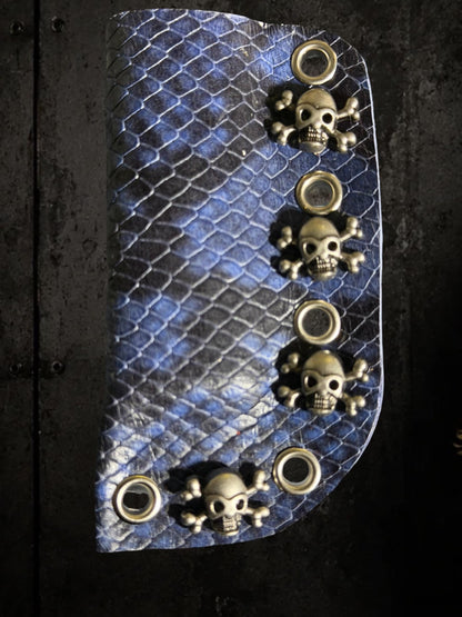 Blue & Black Python Print Genuine Leather Lighter or Lipstick Case / Bag Charm