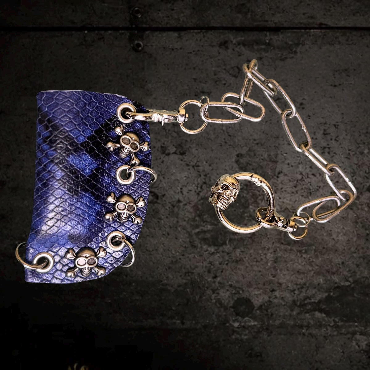 Blue & Black Python Print Genuine Leather Lighter or Lipstick Case / Bag Charm