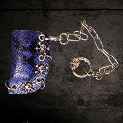 Blue & Black Python Print Genuine Leather Lighter or Lipstick Case / Bag Charm