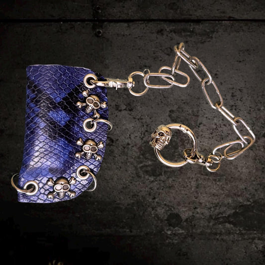 Blue & Black Python Print Genuine Leather Lighter or Lipstick Case / Bag Charm