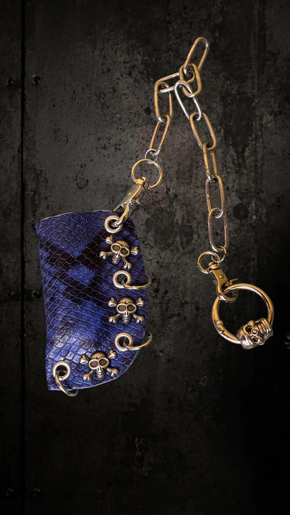 Blue & Black Python Print Genuine Leather Lighter or Lipstick Case / Bag Charm