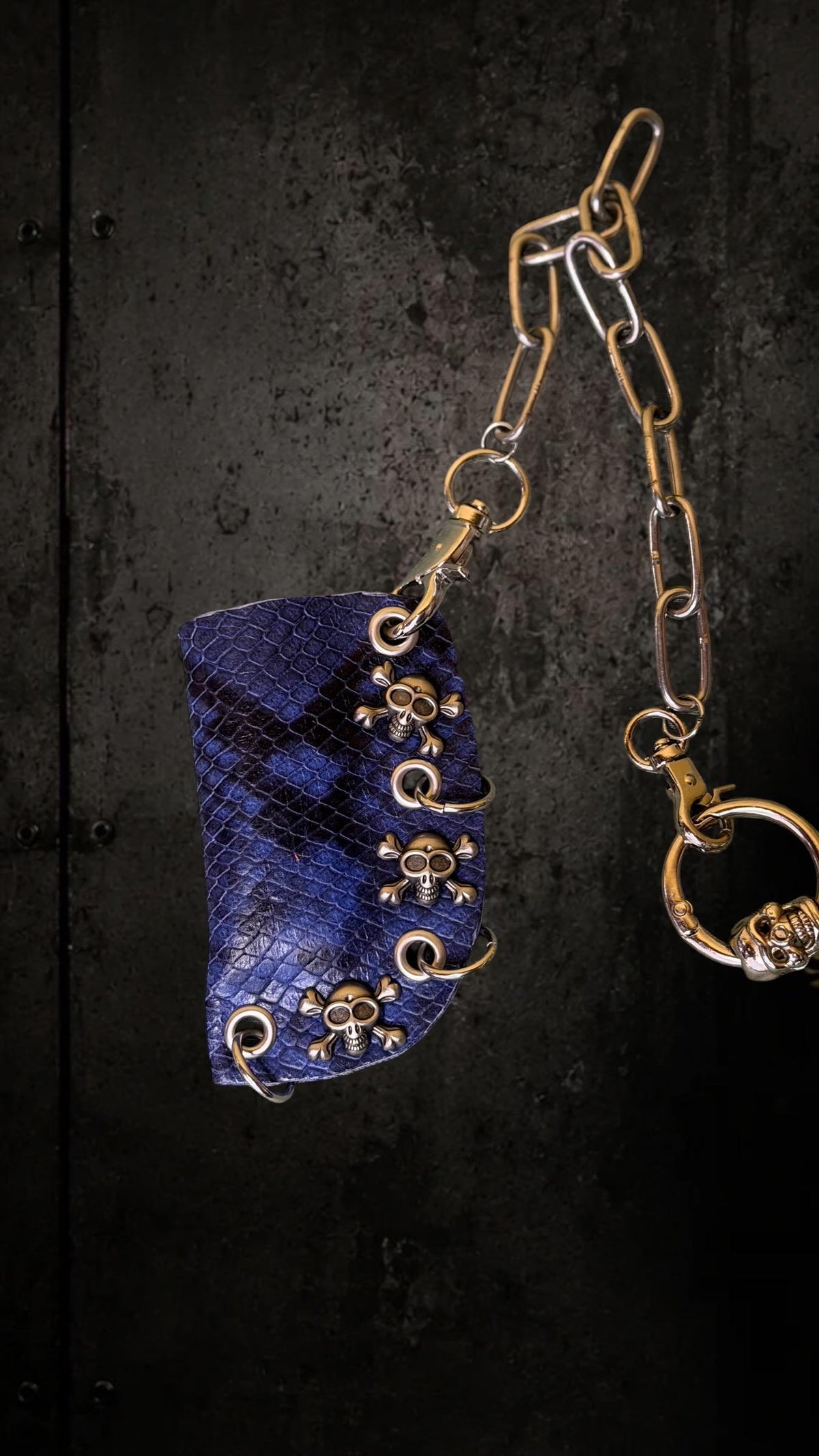 Blue & Black Python Print Genuine Leather Lighter or Lipstick Case / Bag Charm