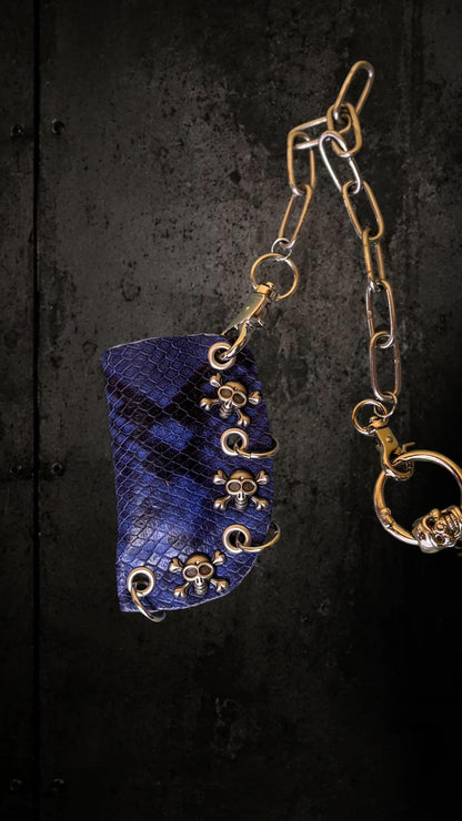 Blue & Black Python Print Genuine Leather Lighter or Lipstick Case / Bag Charm
