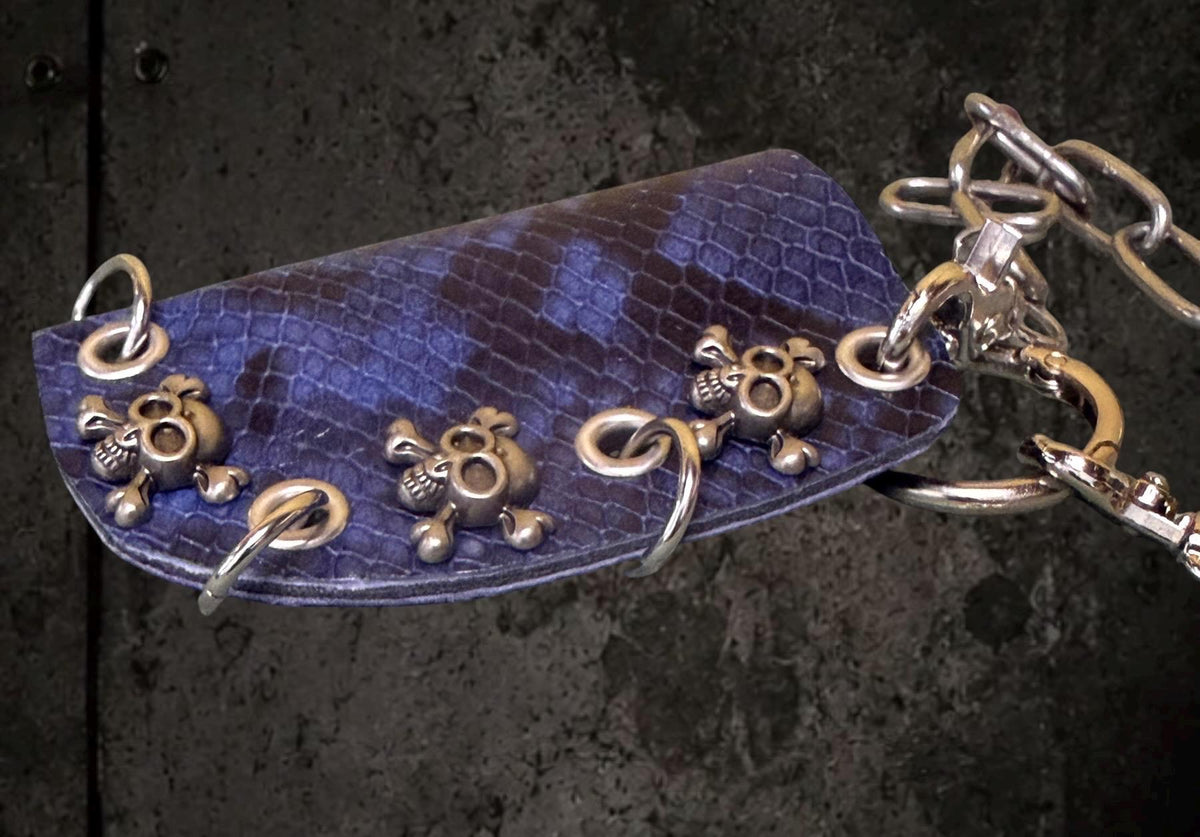 Blue & Black Python Print Genuine Leather Lighter or Lipstick Case / Bag Charm