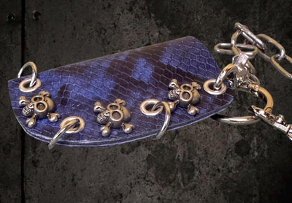 Blue & Black Python Print Genuine Leather Lighter or Lipstick Case / Bag Charm