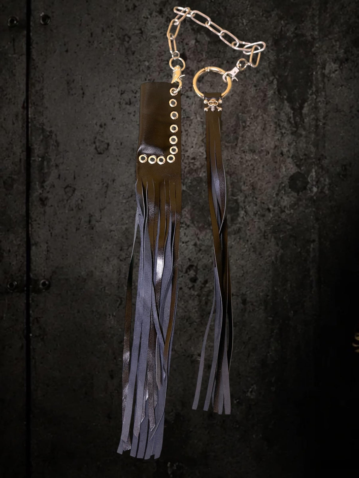 Black Leather Bag Charm With fringe Keychain and Lighter Case , Genuine Goat Leather Fringe Lighter Holder, Skull Key Ring