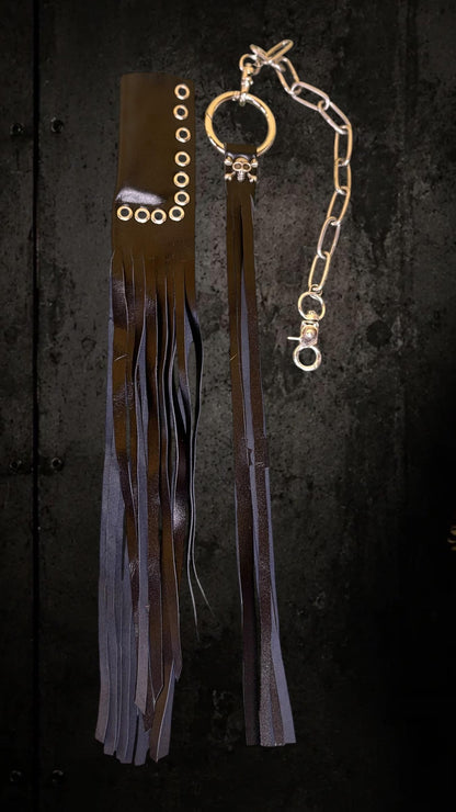 Black Leather Bag Charm With fringe Keychain and Lighter Case , Genuine Goat Leather Fringe Lighter Holder, Skull Key Ring