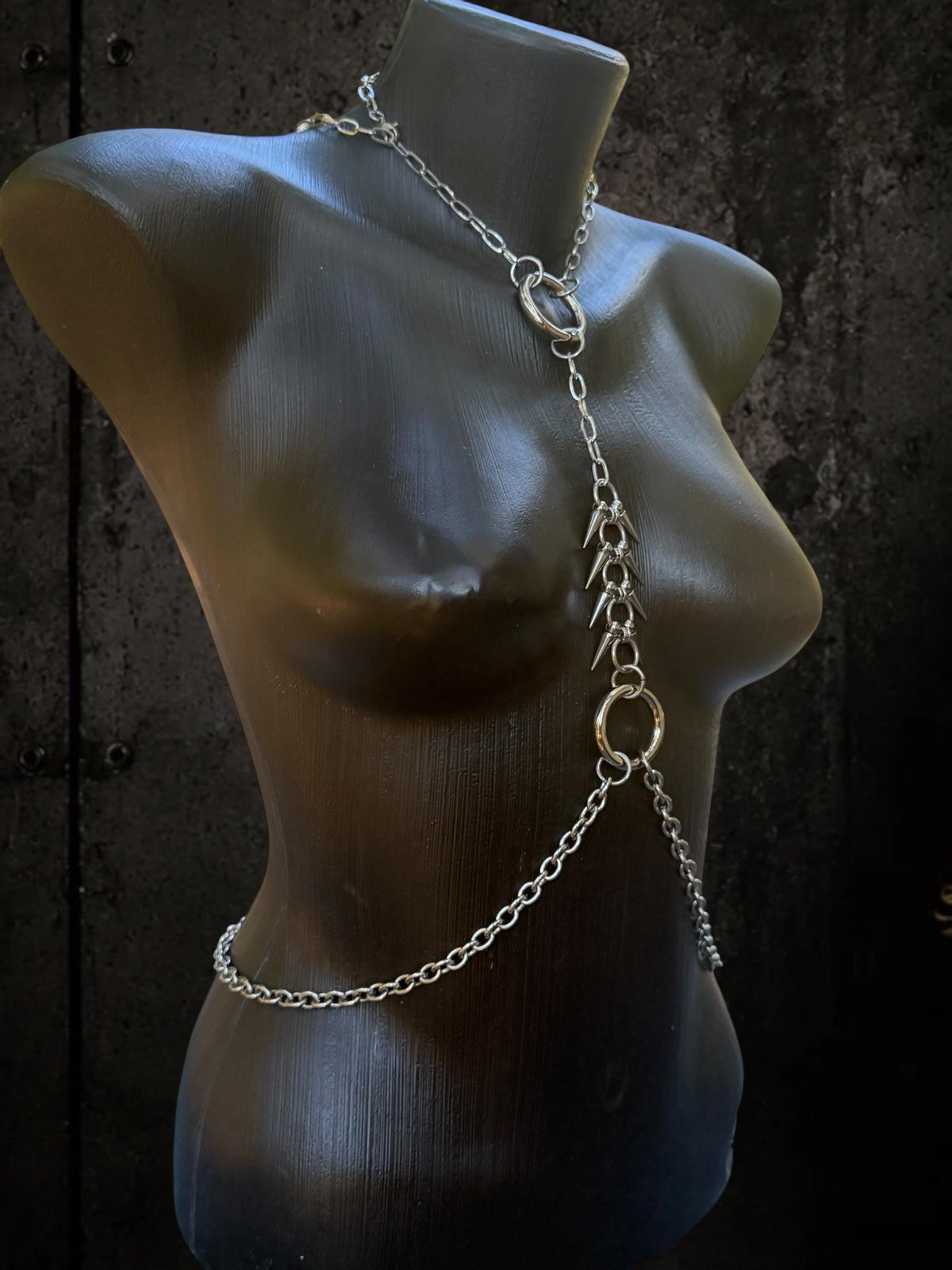 Gold or Silver Spine Body Chain, Stainless Steel Chest Harness Spiked Harness